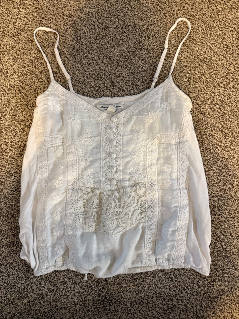 American Eagle Outfitters White Embroidered Lace-Panel Camisole